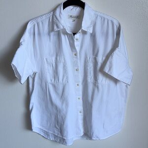 Madewell White 100% Cotton Button Up Short Sleeve Shirt Medium Collared